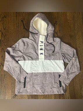 PINK Victoria's Secret Black Pullover Hoodie with White Sherpa Trim